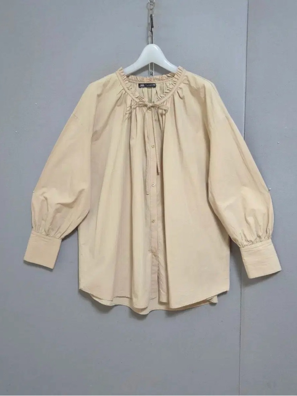 Zara Cream Ruffle-Tie Button Down Blouse